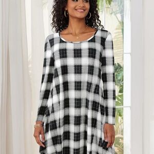 JollieLovin Women Long Sleeve Dress with Pockets Buffalo Plaid